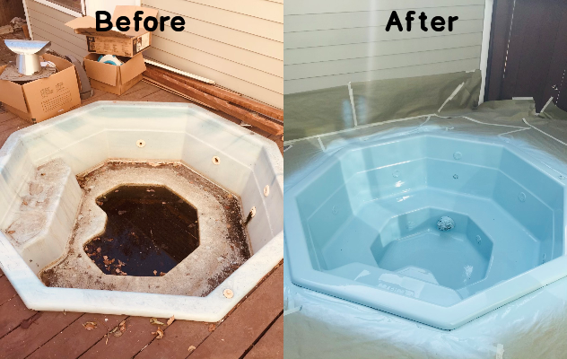 Before and after Jacuzzi Reglazing